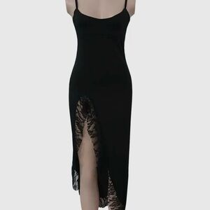 Black Midi Dress with Lace Detail